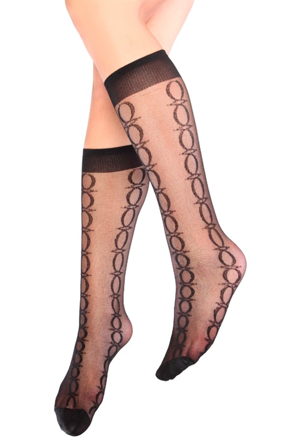 Mite Love Antik Desenli Dizaltı Kadın Çorap Siyah