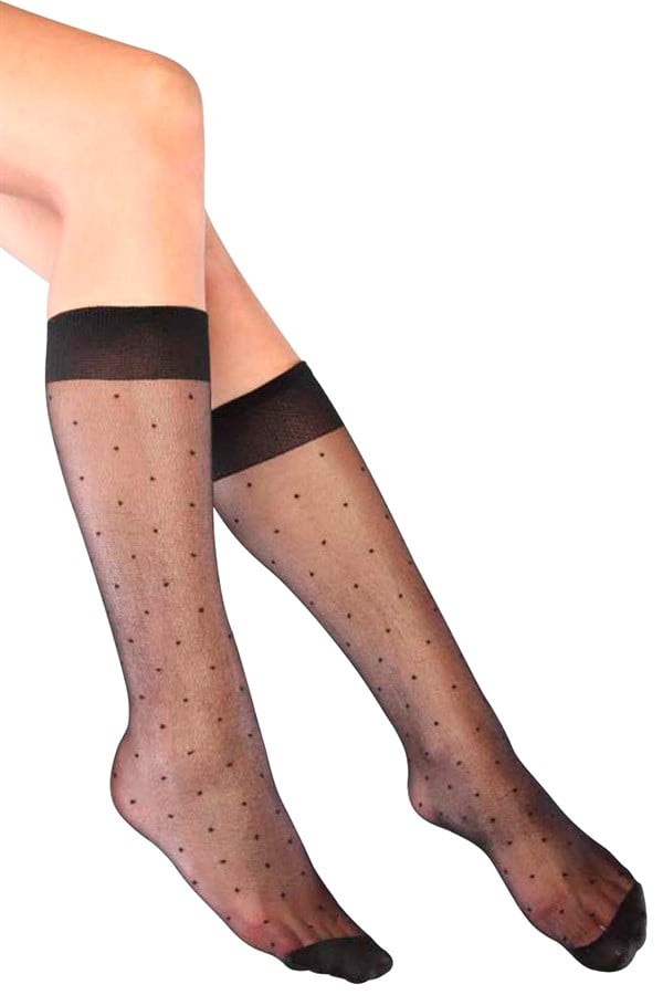 Mite Love Puantiyeli Desenli Dizaltı Kadın Çorap Siyah